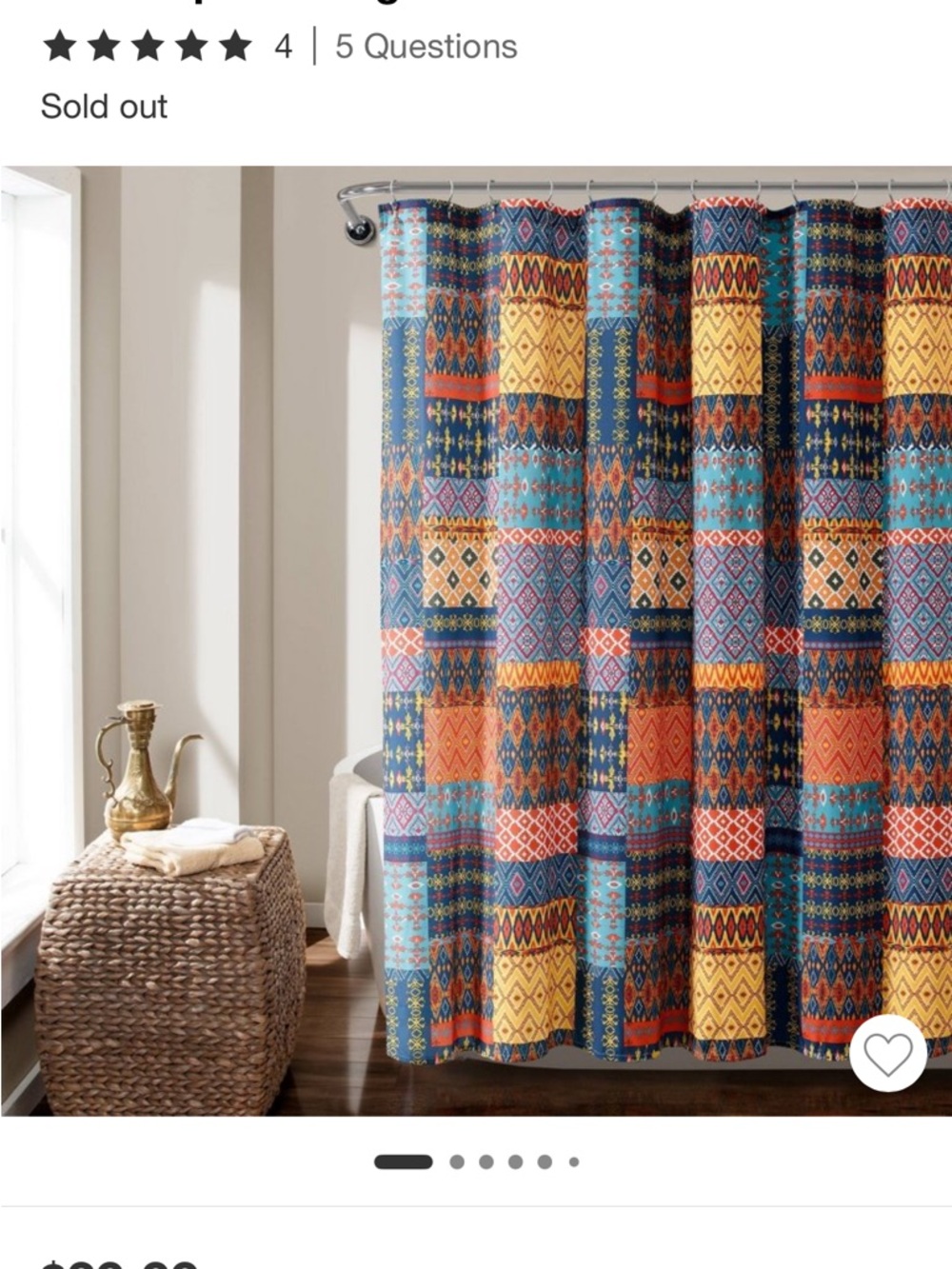 Multicolor Misha Patchwork Shower Curtain - Blue, Orange & Yellow. 72” x 72”